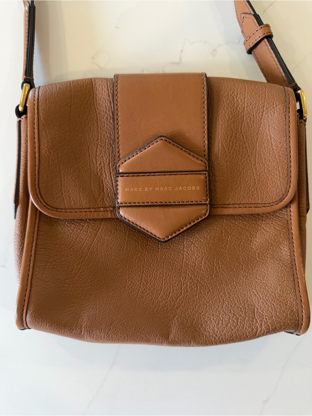 Marc by Marc Jacobs Cognac Leather Crossbody with Hex Logo Tab